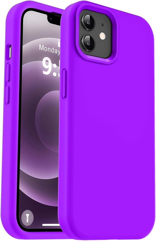 Vooii Compatible with iPhone 12 Case/iPhone 12 Pro Case, Liquid Silicone Upgrade [Soft Anti-Scratch Microfiber Lining] [Shockproof Drop Protection] Phone Case 6.1 inch - Neon Purple