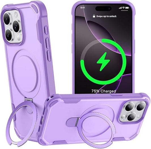 Designed for iPhone 16 Pro Max Case with Magnetic Stand [Military Drop Protection][Compatible with Magnet] Shockproof 16 Pro Max Phone Case with Ring Holder, Purple