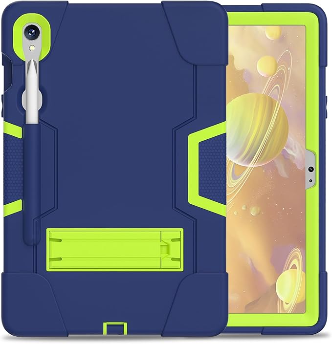 Case for Galaxy Tablet S9 FE & S9 2023 (SM-X710/X718U/X716B/X510/X516B), Soft Silicone & Hard Pc 3-Layer Military Protector Cover for Tab S9 11" with S-Pen Holder Stand case Navy Blue