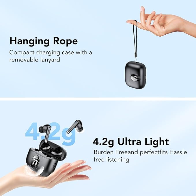 Wireless Earbuds, 2025 New Bluetooth 5.4 Headphones HiFi Stereo with 4 ENC Mic, 40H Mini Ear Buds In-Ear Noise Cancelling Earbuds with LED Screen, Ultra Light USB-C Bluetooth Earphones for Android iOS