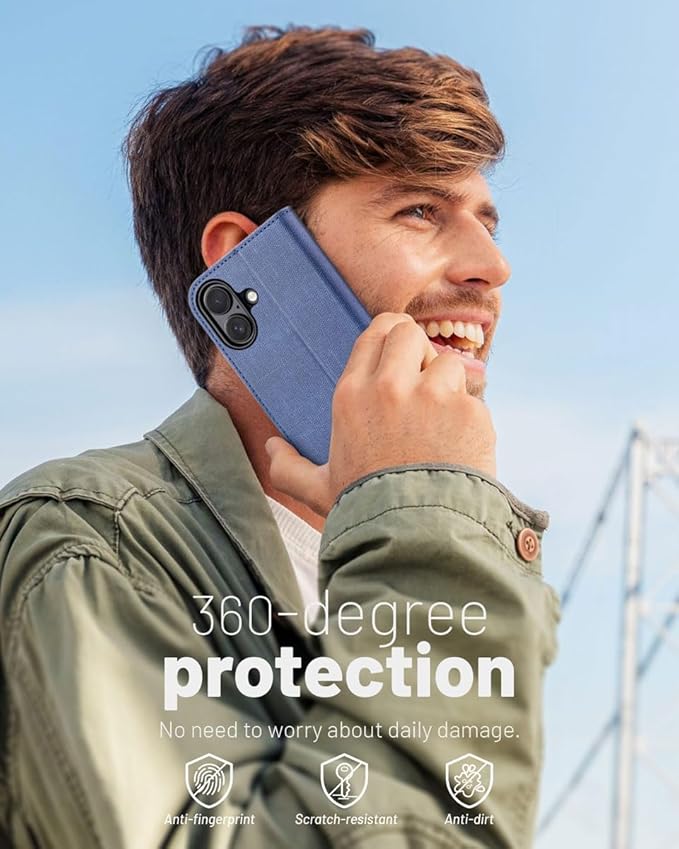 OCASE Compatible with iPhone 16 Wallet Case, PU Leather Flip Folio Case with Card Holders RFID Blocking Kickstand [Shockproof TPU Inner Shell] Phone Cover 6.1 Inch 2024, Denim Blue