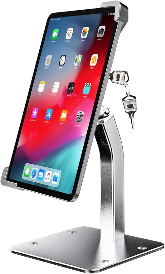 woleyi Anti Theft Tablet Kiosk Stand for 9"-14" Tablet, Security iPad Desk Floor Stand, Heavy Duty Tablets POS Display Mount with Lock and Key, Compatible iPad Pro 13/Air, Surface Pro/Go, Galaxy Tabs
