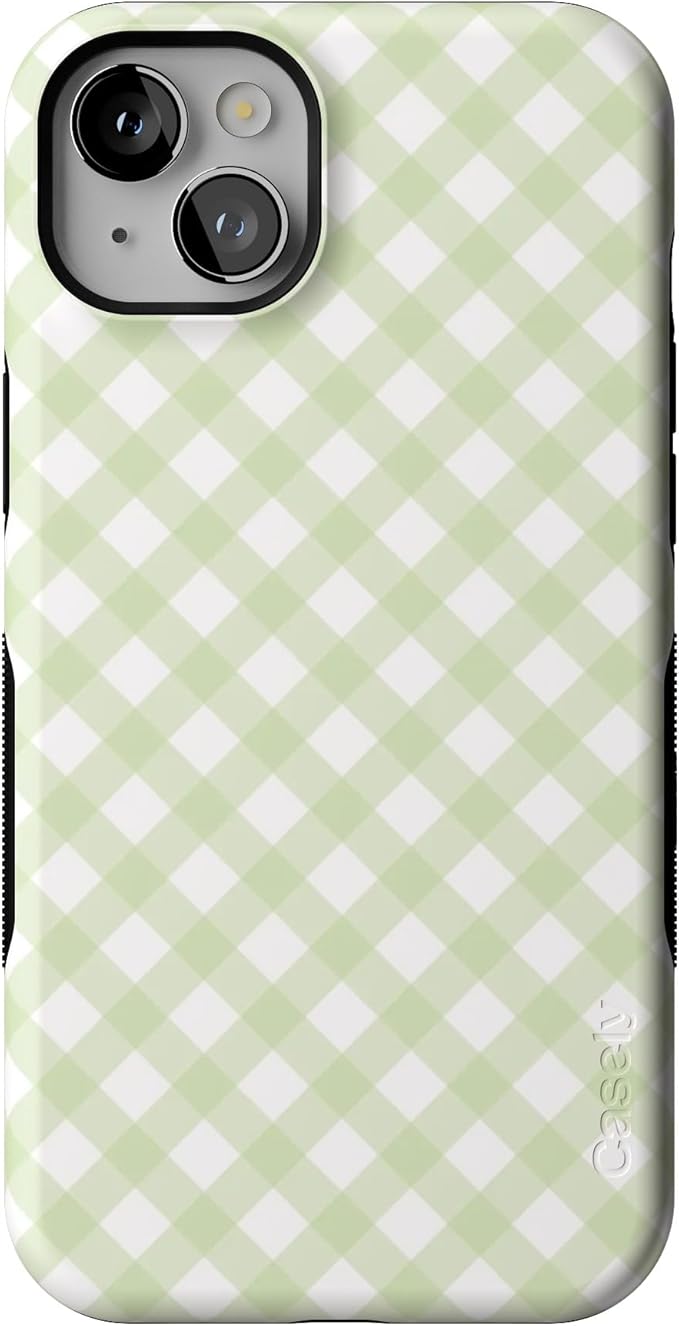 Casely iPhone 14 Case | Mint Lattice | Sunday Best | Green Gingham | Compatible with MagSafe | Bold Protective Design