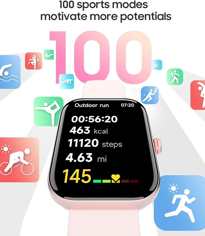 Smart Watch for Women, Answer/Make Calls, 1.91" HD Screen Fitness Watch with Alexa, 100 Sports, Heart Rate and Sleep Tracking, IP68 Waterproof, Smartwatch Compatible Android iOS, Light Pink