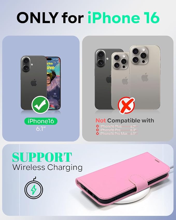 OCASE Compatible with iPhone 16 Wallet Case, PU Leather Flip Folio Case with Card Holders RFID Blocking Kickstand [Shockproof TPU Inner Shell] Phone Cover 6.1 Inch 2024, Pink