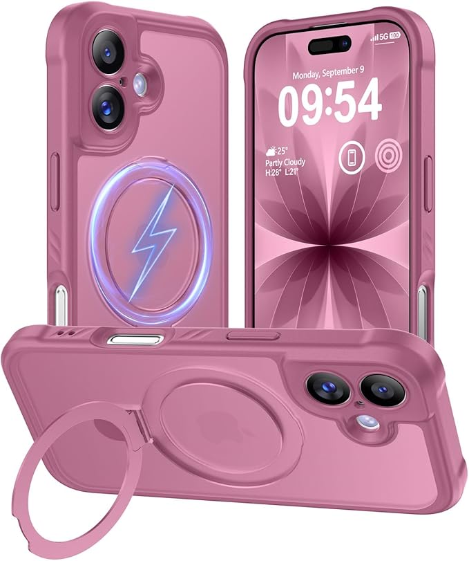 MOCCA Compatible with iPhone 17 Case with Magnetic Invisible Stand [Full Camera Protection] [Compatible with Magsafe] Military Drop Shockproof Translucent Matte Phone Case Cover 6.1",Lavender Purple