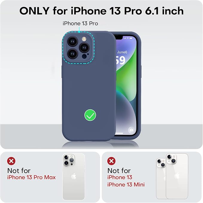 Vooii Compatible with iPhone 13 Pro Case, Liquid Silicone Upgrade [Camera Protection] [Soft Anti-Scratch Microfiber Lining] Shockproof Phone Case for iPhone 13 Pro 6.1 inch - Navy Blue
