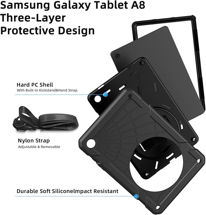 Case for Samsung Galaxy Tab A9 8.7 Inch 2023, 360° Rotating Stand, Hand Strap&Shoulder Strap Case for Samsung A9 Tablet(SM-X110/X115/X117) (Grey)