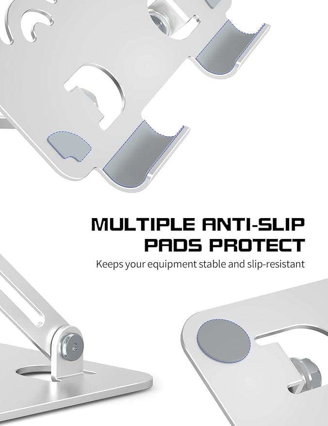 Tablet Stand, Adjustable Tablet Holder for Desk, Premium Aluminum Portable Holder for iPads, Kindle, Switch, and Smartphones, Fits 4-12" Devices Silver, Pro Size