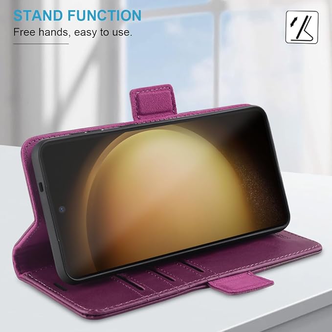 KEZiHOME for Samsung Galaxy S24+ Plus 5G Case, Genuine Leather Wallet Case Flip Cover Stand RFID Blocking Card Holder Magnetic Compatible with Galaxy S24 Plus 5G (2024) (Purple/Brown)