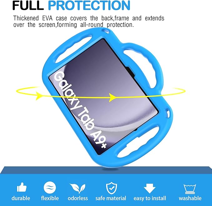 AVAWO Kids Case for Samsung Galaxy Tab A9+/A9 Plus 11 Inch 2023 Case, with Strap, Shockproof Lightweight Handle Stand 2023 Model (SM-X210/X216/X218) with Lanyard, Blue