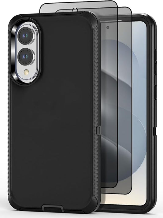 Designed for Samsung Galaxy S25 Edge Case [with Privacy Screen Protector] 3-Layer Full Body Protection Rugged Shockproof Heavy Duty Phone Case Cover, Black