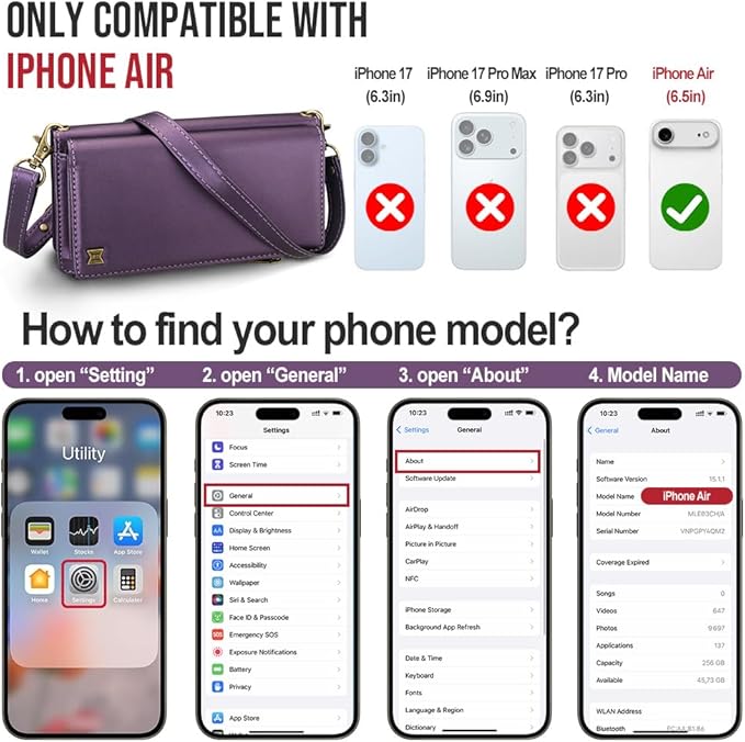 for iPhone Air Wallet Phone Case with 8 Card Holder,RFID Blocking | PU Leather | Kickstand | Flip | Wrist Strap&Shoulder Strap | Shockproof | Zipper Wallet | Women Men | 6.5" | Purple