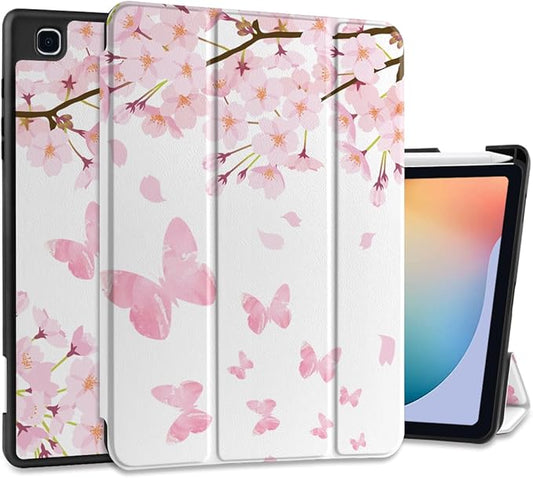 DONGKE Case for Samsung Galaxy Tab S6 Lite 10.4 Inch 2024/2022/2020, Trifold Stand + S Pen Holder + Auto Wake/Sleep + Soft TPU Protective Stand Back Cover, Flower Blossoms