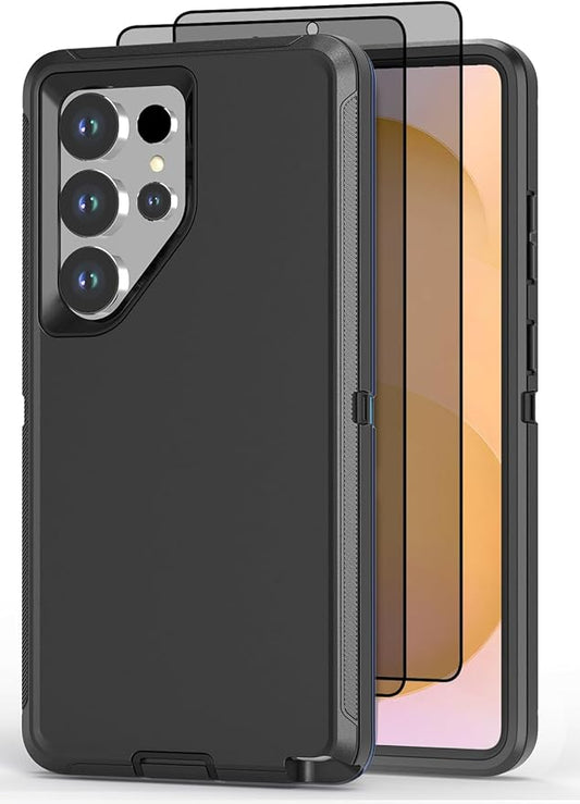 Designed for Samsung Galaxy S25 Ultra Case [with Privacy Screen Protector] 3-Layer Full Body Protection Rugged Shockproof Heavy Duty Phone Case Cover, Black