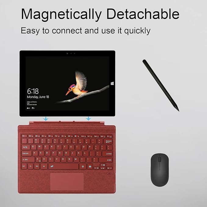 Type Cover for Microsoft Surface Pro 7+ / Pro 7 / Pro 6 / Pro 5 / Pro 4 / Pro 3, 12.3 inch, Ultra-Slim Wireless Tablet Keyboard with Multi Touchpad Bluetooch (Poppy Red)