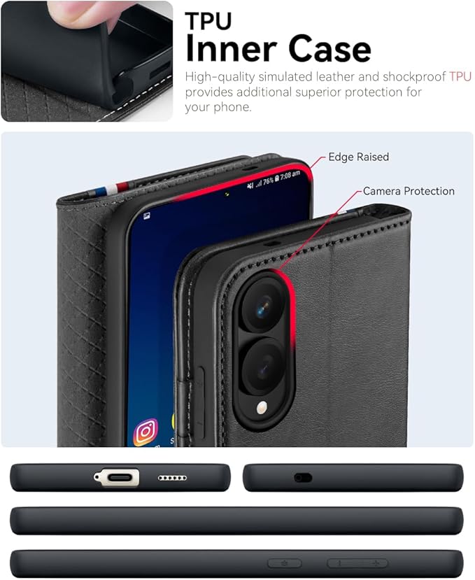 OCASE Compatible with Galaxy S25 Edge Wallet Case, PU Leather Flip Folio Case with Card Holders RFID Blocking Kickstand [Shockproof TPU Inner Shell] Protective Phone Cover 2025, Spliced Gray