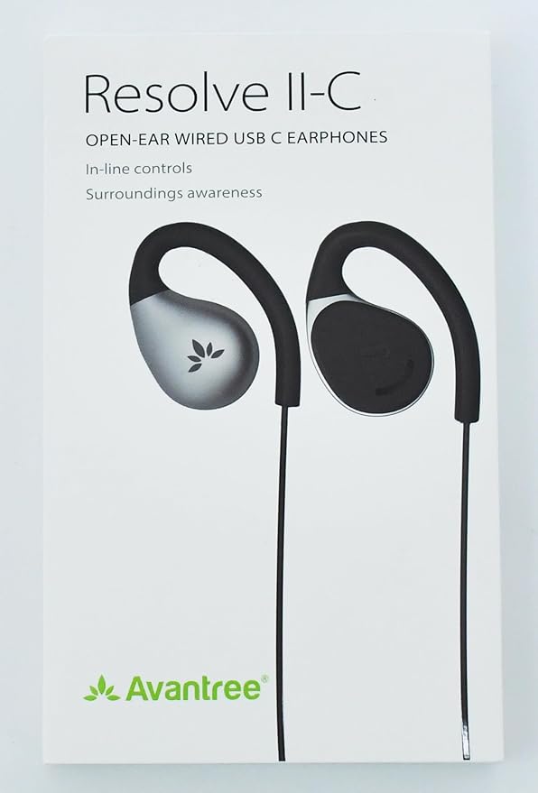 Avantree Resolve (Large) – USB-C Wired Open-Ear Earbuds w/Mic & Over-Ear Hook, for Seniors & Men w/Large Ears, Great for Office, Outdoor & Home