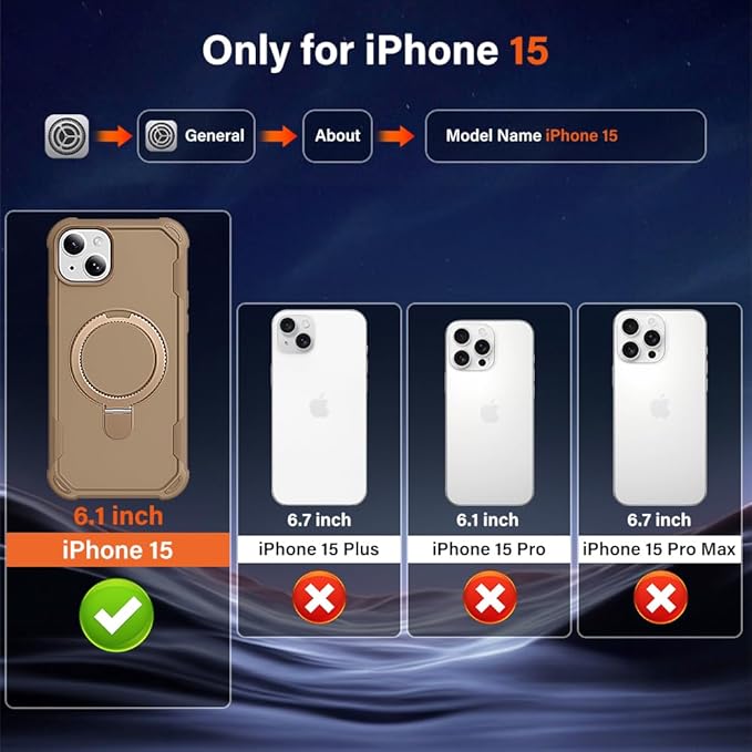 Designed for iPhone 15 Case with Magnetic Stand [Military Drop Protection][Compatible with Magnet] Shockproof 15 Phone Case with Ring Holder, Khaki