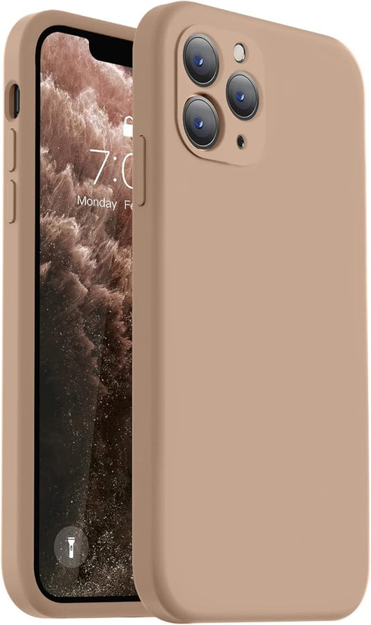 Vooii Compatible with iPhone 11 Pro Max Case, Upgraded Liquid Silicone with [Flat Edges] [Camera Protection] [Soft Anti-Scratch Microfiber Lining] Phone Case for iPhone 11 Pro Max - Light Brown
