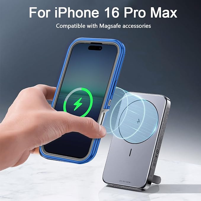for iPhone 16 Pro Max Case [Compatible with MagSafe] Shockproof 3-Layer Full Body Protection [Without Screen Protector] Rugged Heavy Duty Cover Case for Apple iPhone 16 Pro Max 6.9",Blue/Grey