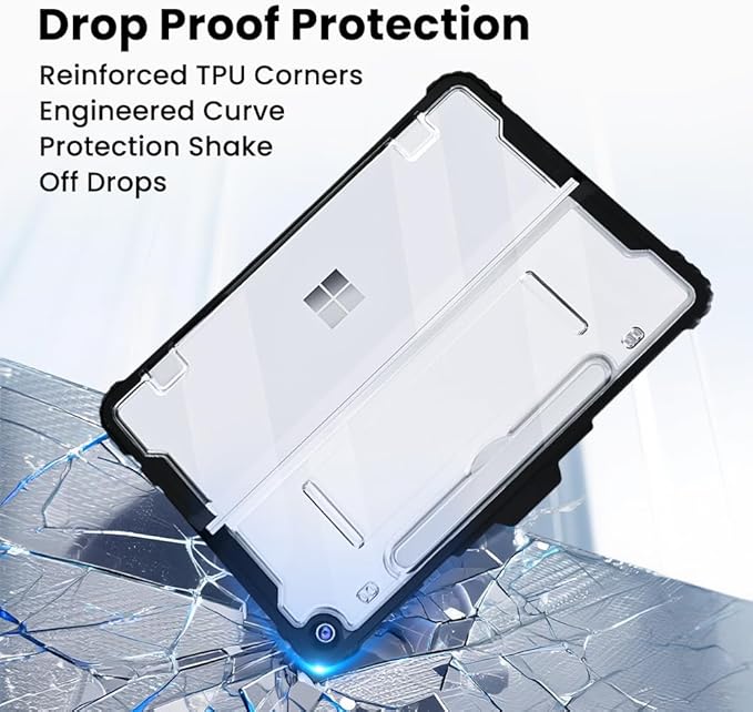 Omnpak Rugged Case for Microsoft Surface Pro 12" 2-in-1 Laptop/Tablet (2025), Heavy Duty Protective Cover with Multi-Angle Kickstand, Pen Holder, Hand Strap & Shoulder Strap, Black