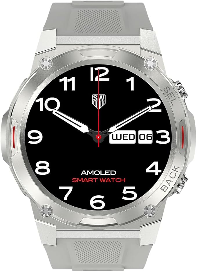 Men's Smartwatch Fitness Watch Outdoor Watch NFC Bluetooth Call Health Monitoring Heart Rate Oximetry 1.43 AMOLED Normal Bright Screen (Silver)