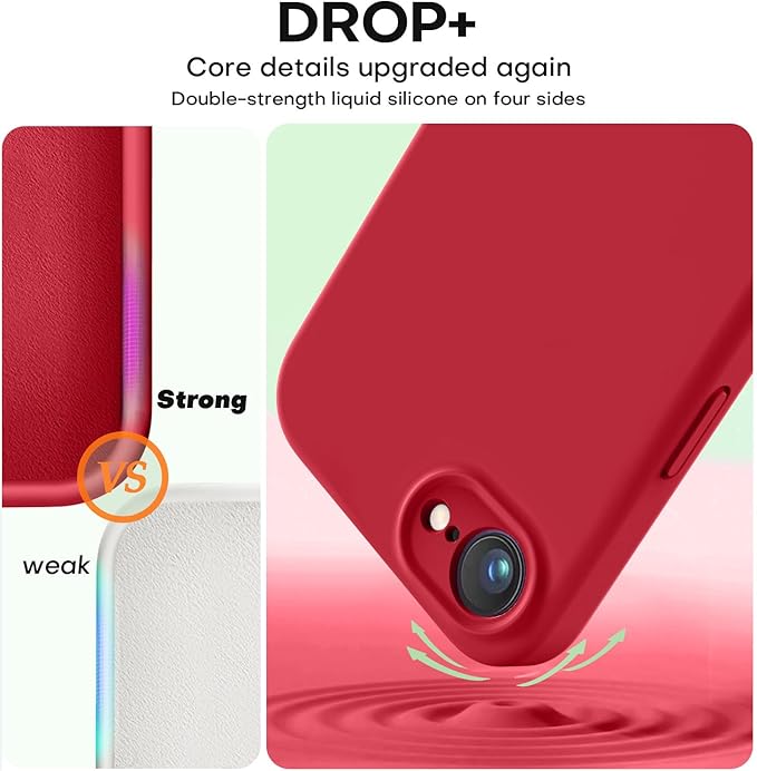 Vooii Compatible with iPhone 16e Case, Liquid Silicone Upgrade [Camera Protection] [Soft Anti-Scratch Microfiber Lining] Shockproof Phone Case for iPhone 16e 6.1 inch - Red