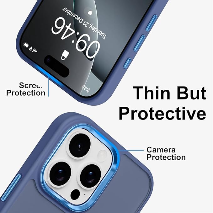 ZIYE Blue Case for iPhone 16 Pro Case with Stand [Compatible with MagSafe] Slim Heavy Duty Protection Military Grade Shockproof Magnetic Cover with 360 Rotatable Ring Kickstand for Women Men