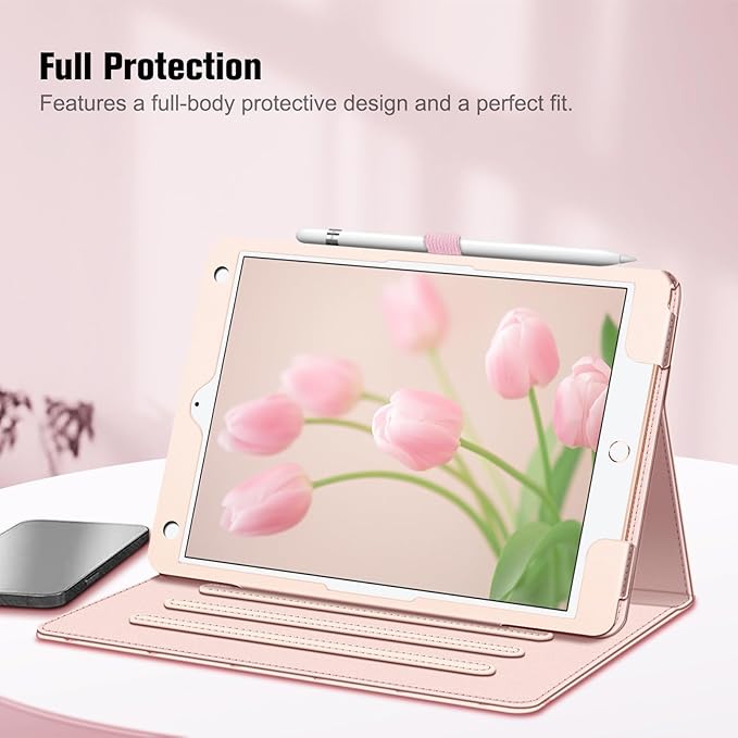 Fintie Case for iPad 9th / 8th / 7th Generation (2021/2020/2019) 10.2 Inch - [Corner Protection] Multi-Angle Viewing Stand Cover with Pocket & Pencil Holder, Auto Sleep Wake, Coquette Tulips