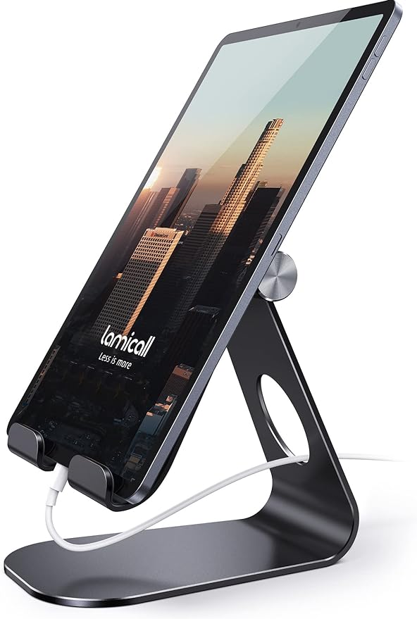 Lamicall Tablet Stand Adjustable, Tablet Stand : Desktop Stands Holder Dock Compatible with Tablets Such as iPad 2018 Pro 9.7, 10.5, Air Mini 4 3 2, Kindle, iPhone 17 Max, E-Reader (4-13'')- Black