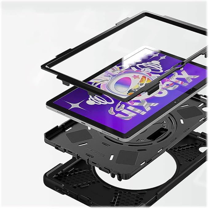 SaharaCase - Protection Hand Strap Series Case for Lenovo Tab M10 Plus (3rd Gen) [Shockproof Bumper] Rugged Full Screen Protection Integrated Kickstand Antislip Cover - Black