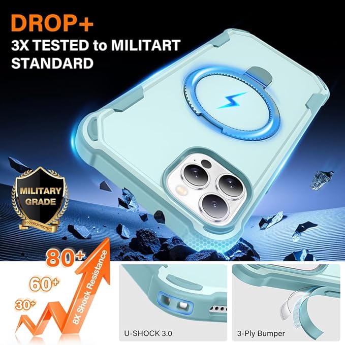 Designed for iPhone 12 Pro Max & 13 Pro Max Case with Magnetic Stand [Military Drop Protection][Compatible with Magnet] Shockproof 12 Pro Max & 13 Pro Max Phone Case with Ring Holder, Green