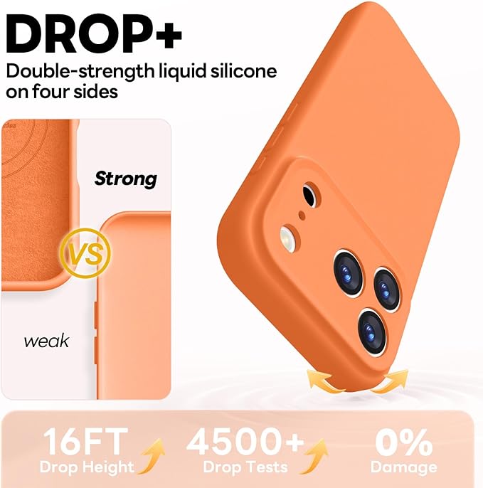Vooii Magnetic Compatible with iPhone 17 Pro Max Case (Compatible with Magsafe) (Upgraded Camera Protection) Liquid Silicone Shockproof Full Body Protective Phone Cover for Women Men, Bright Orange