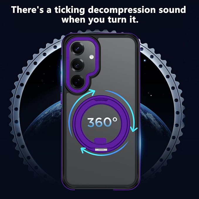 360°Spin Magnetic Stand for Samsung Galaxy S25 Case, [Compatible with Magsafe] Military Grade Drop Protection, Matte Hard Slim S25 Phone Case with Kickstand & Ring Holder (Purple)