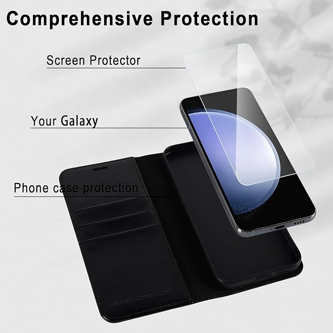 MONASAY Wallet Case Fit for Samsung Galaxy S23 FE 6.4 inch 5G,[RFID Blocking] Flip Folio Leather Cell Phone Cover with Credit Card Holder, Black