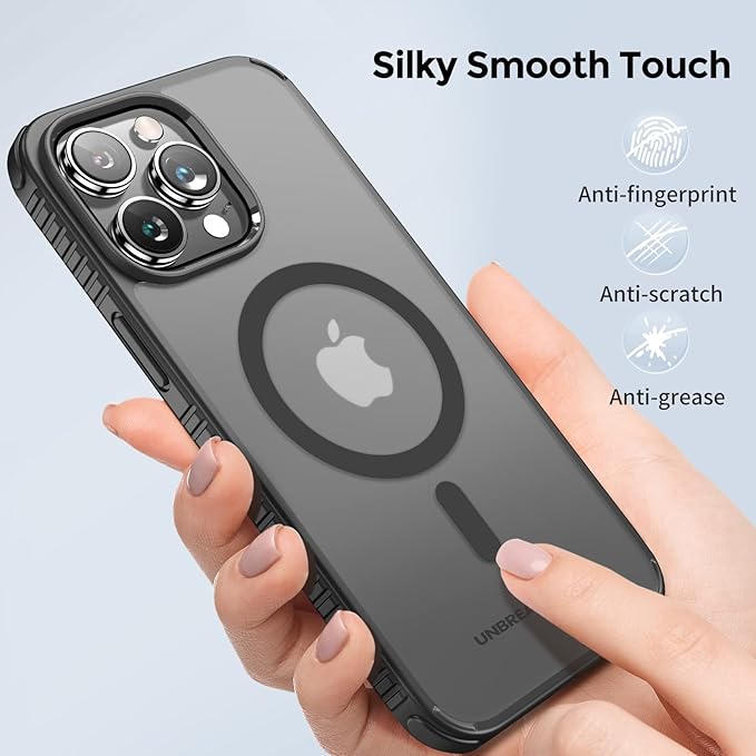 UNBREAKcable Magnetic Case for iPhone 14 Pro Max, [Compatible with MagSafe] [Military Grade Shockproof] [Non-Slip] Translucent Matte Back& Soft Silicone Airbag Bumper for Apple 6.7inch – Black