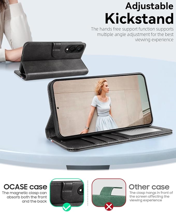 OCASE Compatible with Galaxy S25 Edge Wallet Case, PU Leather Flip Folio Case with Card Holders RFID Blocking Kickstand [Shockproof TPU Inner Shell] Protective Phone Cover 2025, Spliced Gray