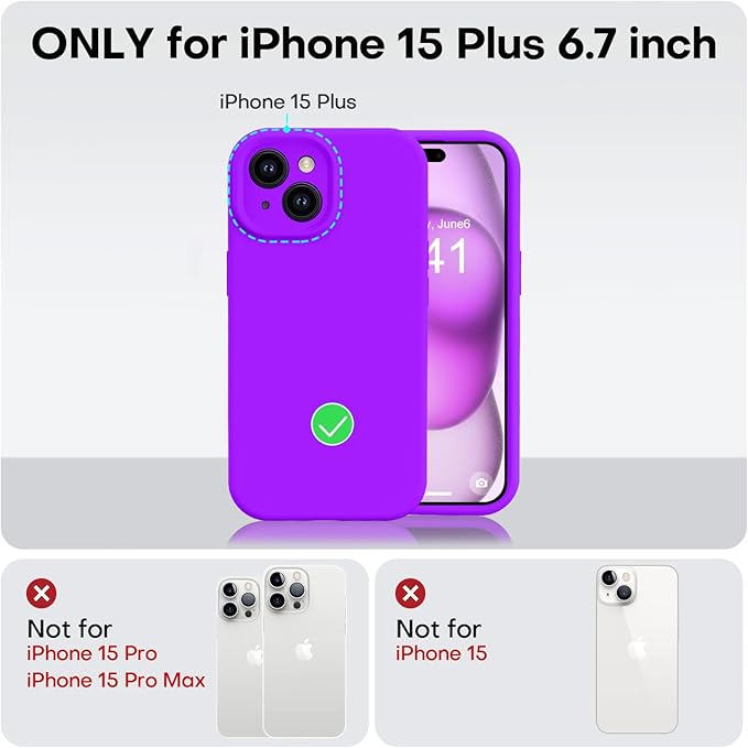 Vooii Compatible with iPhone 15 Plus Case, Upgrade Liquid Silicone [Enhanced Camera Protection] [Soft Anti-Scratch Microfiber Lining] Shockproof Phone Case for iPhone 15 Plus 6.7 inch - Neon Purple