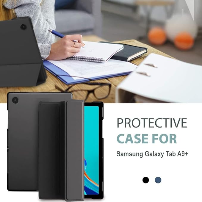 Cover for Samsung Galaxy Tab A9 Plus 11 inch Case Cover, Smart Flip Case Cover for Samsung Galaxy Tab A9+ 11 inch Translucent Back with Stylus Pen, Black
