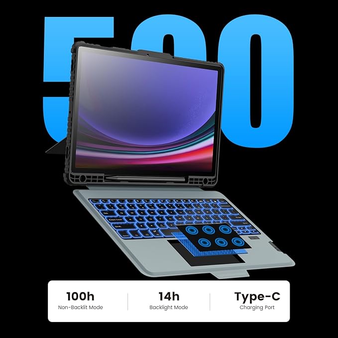 Nillkin for Samsung Galaxy Tab S9+ Plus Detachable Keyboard Case with 7 Backlit, Kickstand, Trackpad, S Pen Holder, for Samsung Tablet S10 Plus Keyboard (for Galaxy Tab S9 Plus - 12.4 inch)