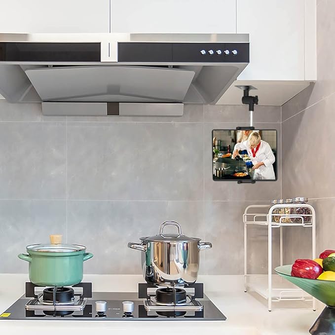 Wall Mount Tablet Holder for 4-13” iPad Phone, Universal Flexible Metal Heavy Duty Wall Stand for iPad Pro 12.9 Air Mini, Samsung Tab, Kindle Fire HD, iPhone - for Kitchen, Bedroom, Warehouse