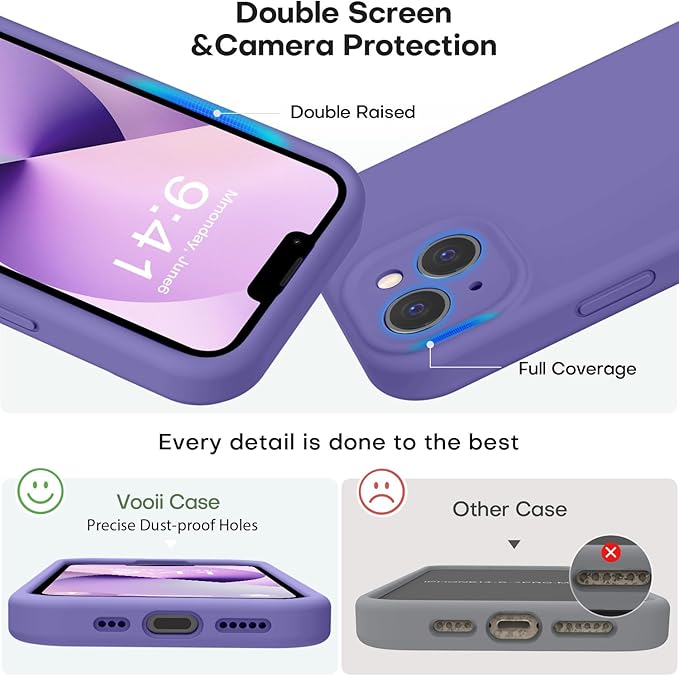 Vooii Compatible with iPhone 13 Case, Liquid Silicone Upgrade [Camera Protection] [Soft Anti-Scratch Microfiber Lining] Shockproof Phone Case for iPhone 13 6.1 inch - Iris