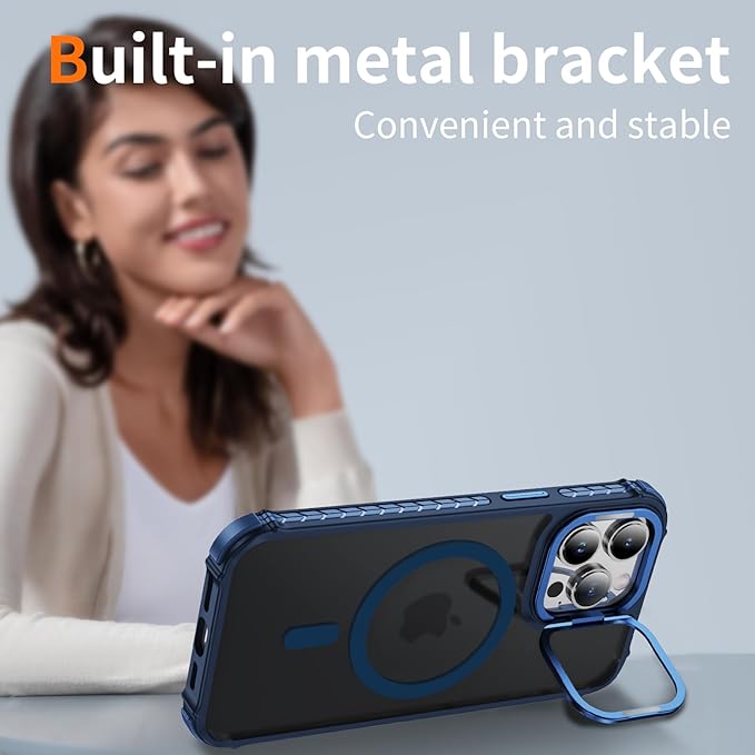 Magnetic for iPhone 14 Pro Max Case Blue with MagSafe Wireless Charging Heavy Duty Military-Grade Shockproof Protection Adjustable Kickstand Slim Matte Anti-Fingerprint Cover Men Women