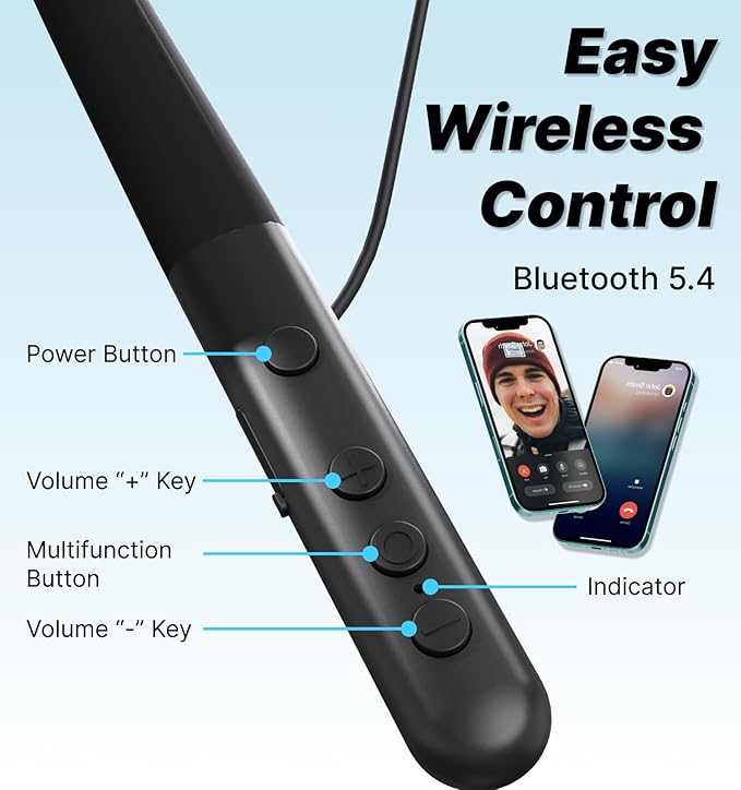 Hmusic HS88 Sleep Earbuds,Neckband Sleep Headphones Bluetooth 5.4,-30dB Noise Reduce Soft Flat Thin Silicone Earplugs for Side Sleeper,12H Playback, In Ear Earphones for Air Travel,Audio Book,Meditate