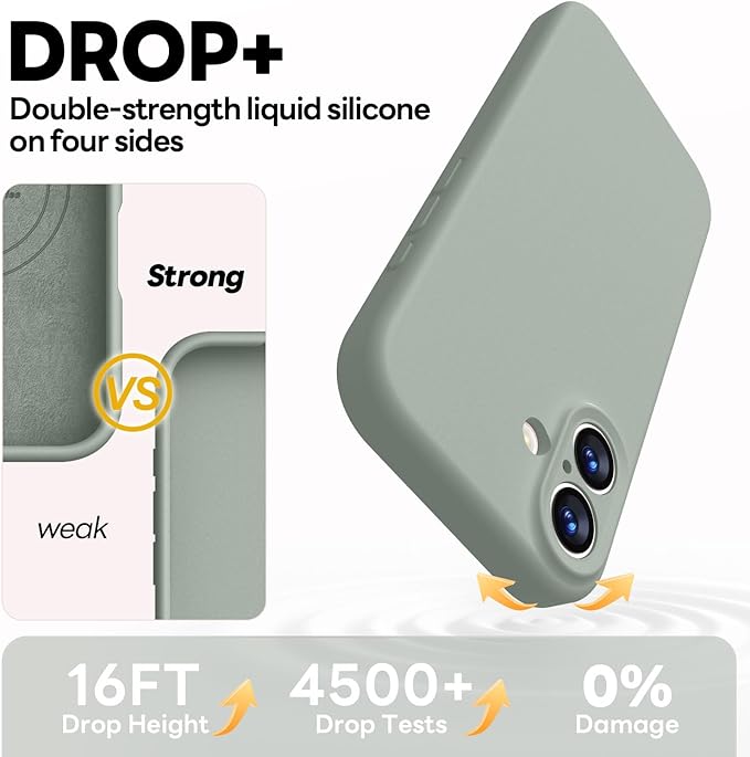 Vooii Magnetic Compatible with iPhone 17 Case (Compatible with Magsafe) (Upgraded Camera Protection) Liquid Silicone Shockproof Full Body Protective Phone Cover for Women Men, Calke Green, 6.3"