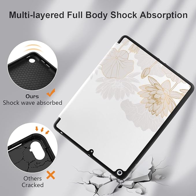 DONGKE Case Compatible with iPad 10.2 Inch 2021 2020 2019 iPad 9th/8th/7th Generation with Pencil Holder, Slim Stand Protective Case with Soft TPU Back, Auto Sleep/Wake Cover, Gold Lotus