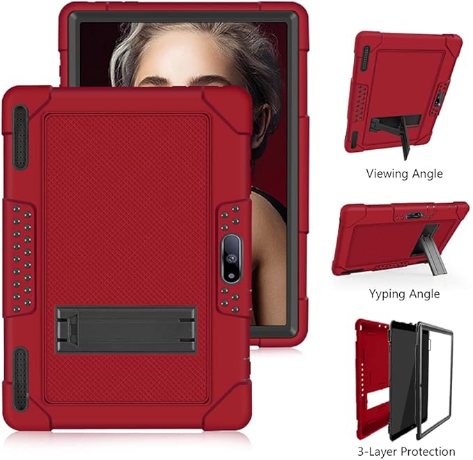 for Pritom M10 Inch Case, Heavy-Duty Drop-Proof Shock-Resistant Kids Friendly Protective case for QuntiCO Y10/Voger priorpad X100/Digiland Tablet DL1036/Gateway 10.1 HD Tablet(Red/Black)