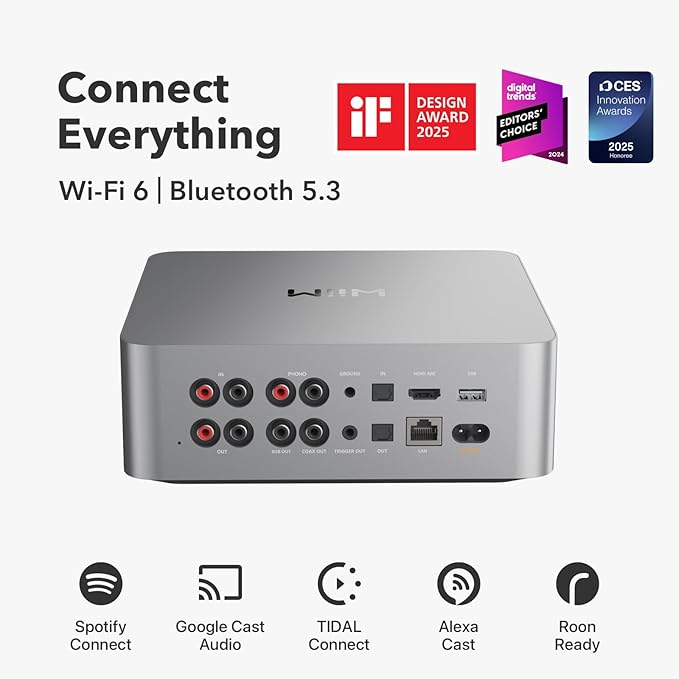 WiiM Ultra Music Streamer & Digital Preamp | 3.5" Touchscreen, Compatible with Google Cast & Alexa, Stream Spotify, Amazon Music, Tidal & More | HDMI ARC, Phono Input & Headphone Output | Silver