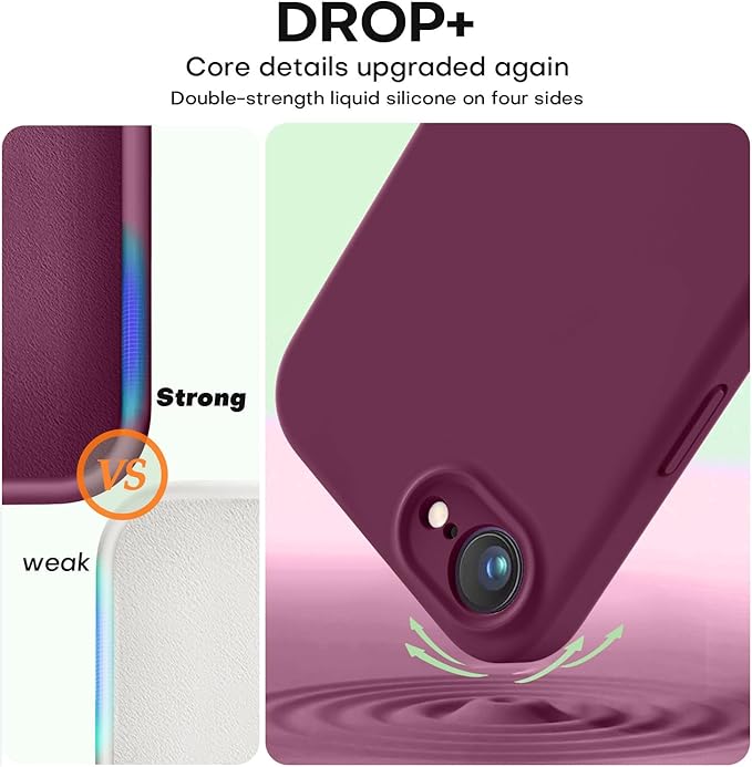 Vooii Compatible with iPhone 16e Case, Liquid Silicone Upgrade [Camera Protection] [Soft Anti-Scratch Microfiber Lining] Shockproof Phone Case for iPhone 16e 6.1 inch - WineRed